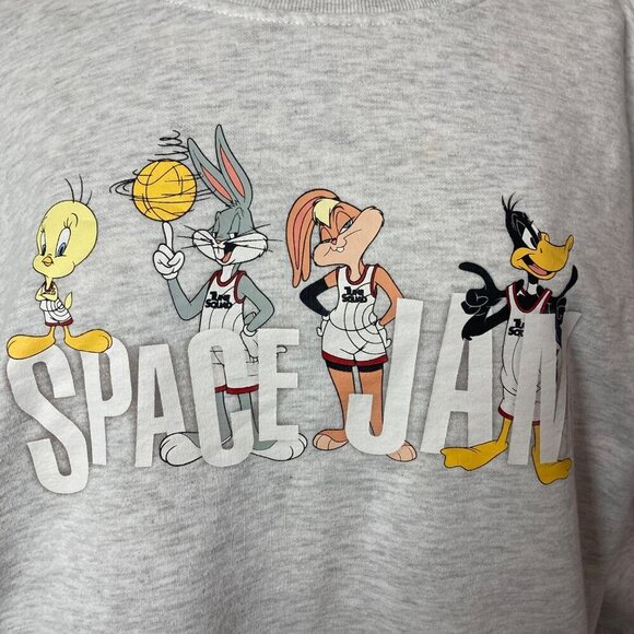 Space Jam A New Legacy Sweatshirt Womens Medium Tweety Bugs Lola Daffy Gray - Picture 3 of 12